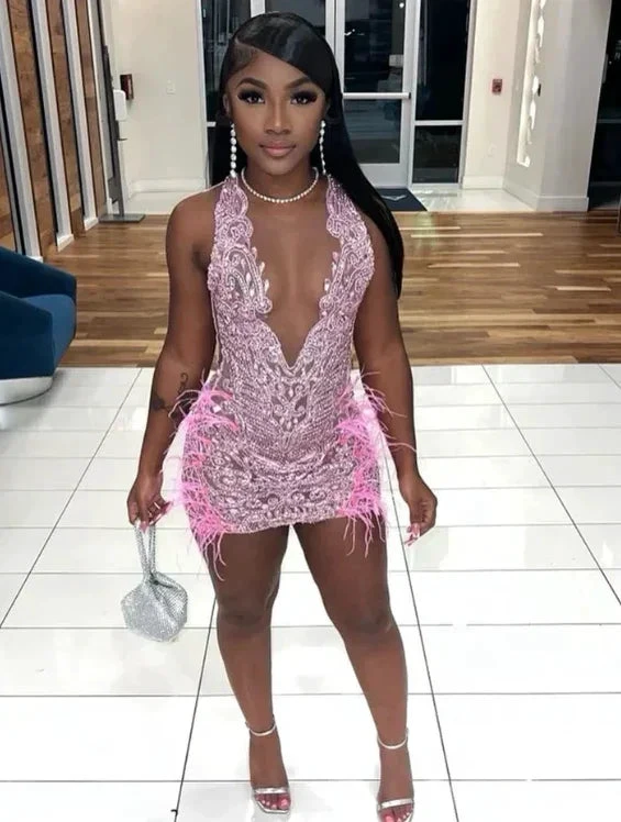 Luxurious Heavy Beaded Pink Homecoming Dress 22nd Birthday Outfit Dress (ZD12432)