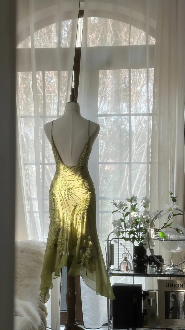 Vintage Green Chiffon Beaded Birthday Dress Homecoming Dress - View 5 | VelvetHem