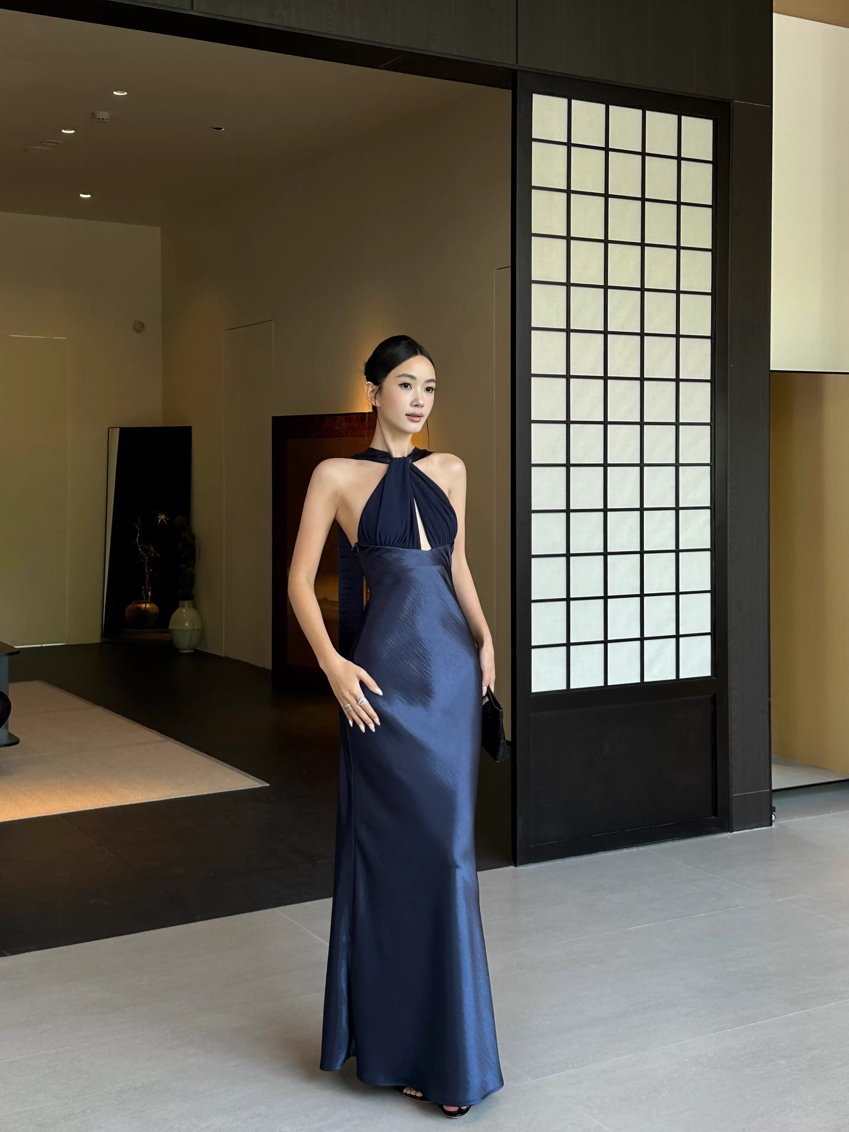 Classy Sleeveless Navy Blue Satin Mermaid Long Wedding Guest Dress Formal Backless Party Dress Evening Gown
