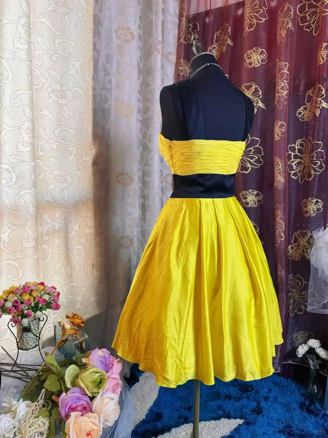 Fashion Yellow Black Splicing A Line Short Party Dress Formal Graduation Homecoming Dress - View 7 | VelvetHem