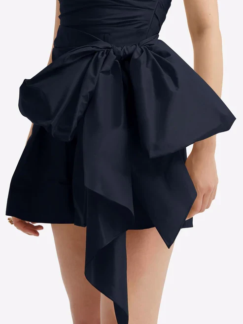 Navy Blue Strapless Short Homecoming Dress with Bow - View 3 | VelvetHem