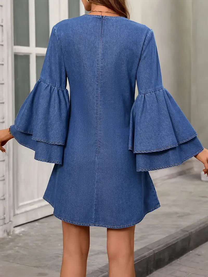 Arabella Boutique Denim Dress with Bell Sleeves Premium Wardrobe Essential