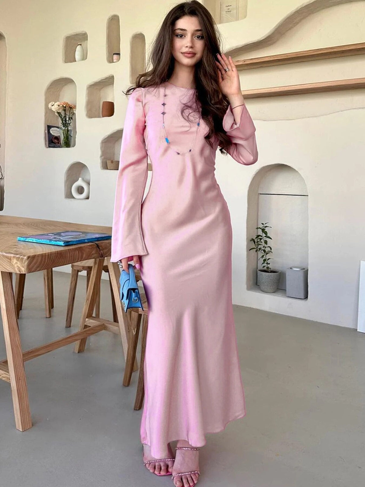 TARUXY Stain Slim Maxi Dresses For Women Elegant Solid Party Evening Dress Women's High Waist Luxury Femme Autumn Fashion Dress - VelvetHem