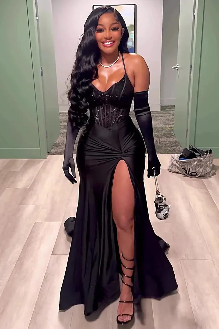 Black Evening Dress Long Prom Dress With Gloves fg6982 - View 5 | VelvetHem