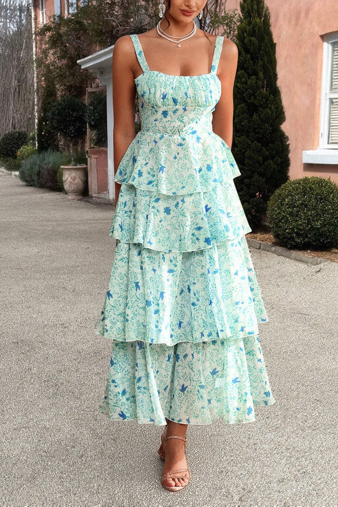 Chiffon Strap Maxi Floral Dress