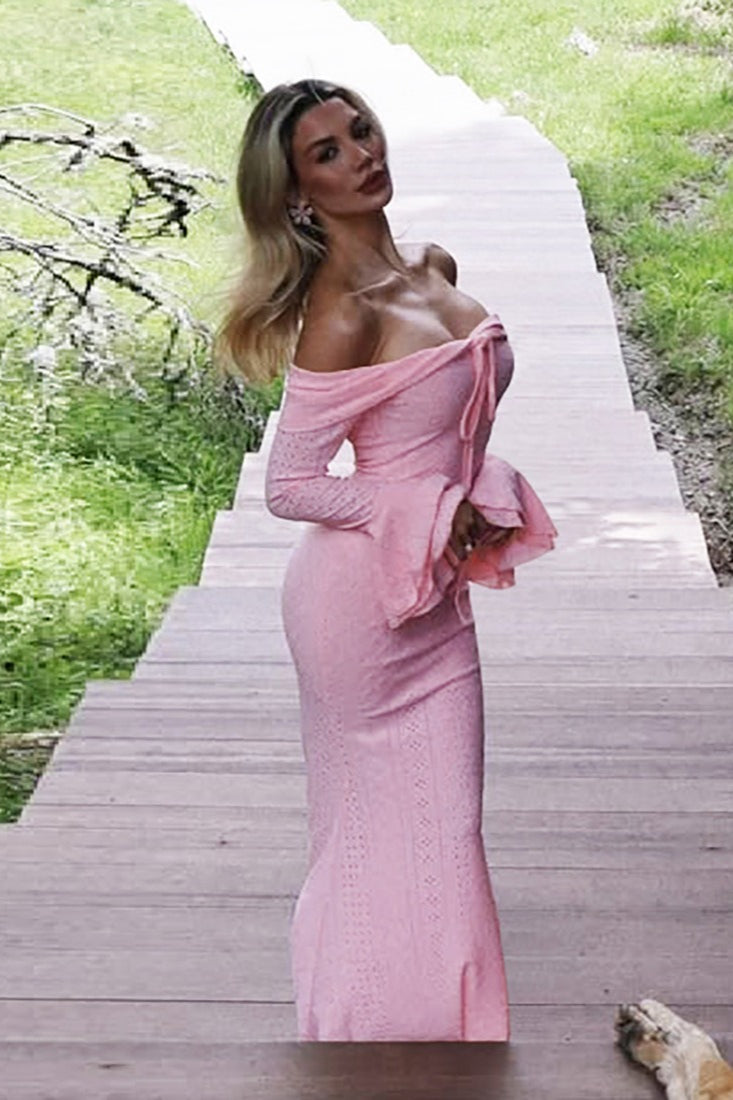 Slim Fit Off Shoulder Maxi Dress - View 4 | VelvetHem