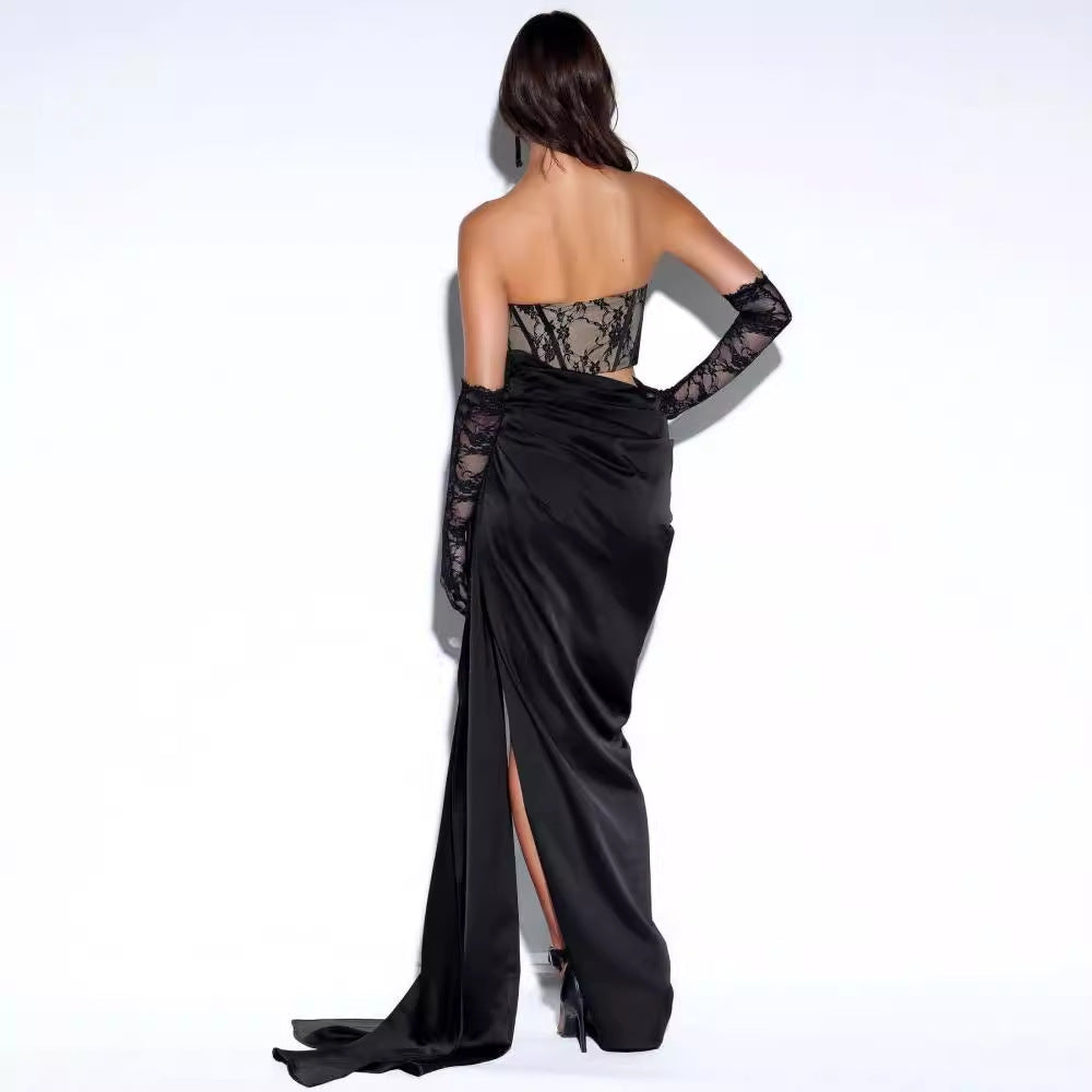 Casual Sexy Black Strapless Bandage Prom Dress - VelvetHem