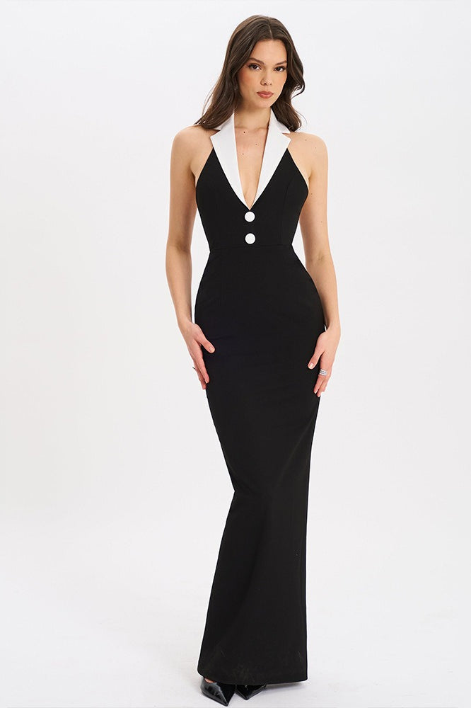 Collared Backless Slit Maxi Dress - View 5 | VelvetHem