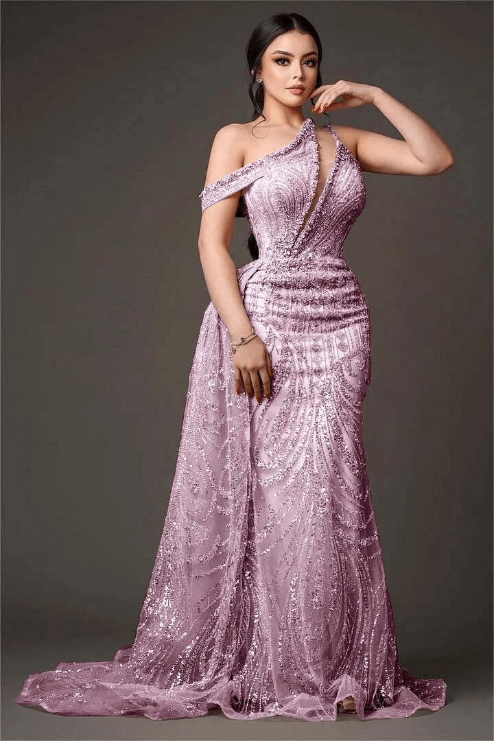Champagne Gold Prom Dress One Shoulder Sleeveless Evening Formal Dress With Bead Embroidery