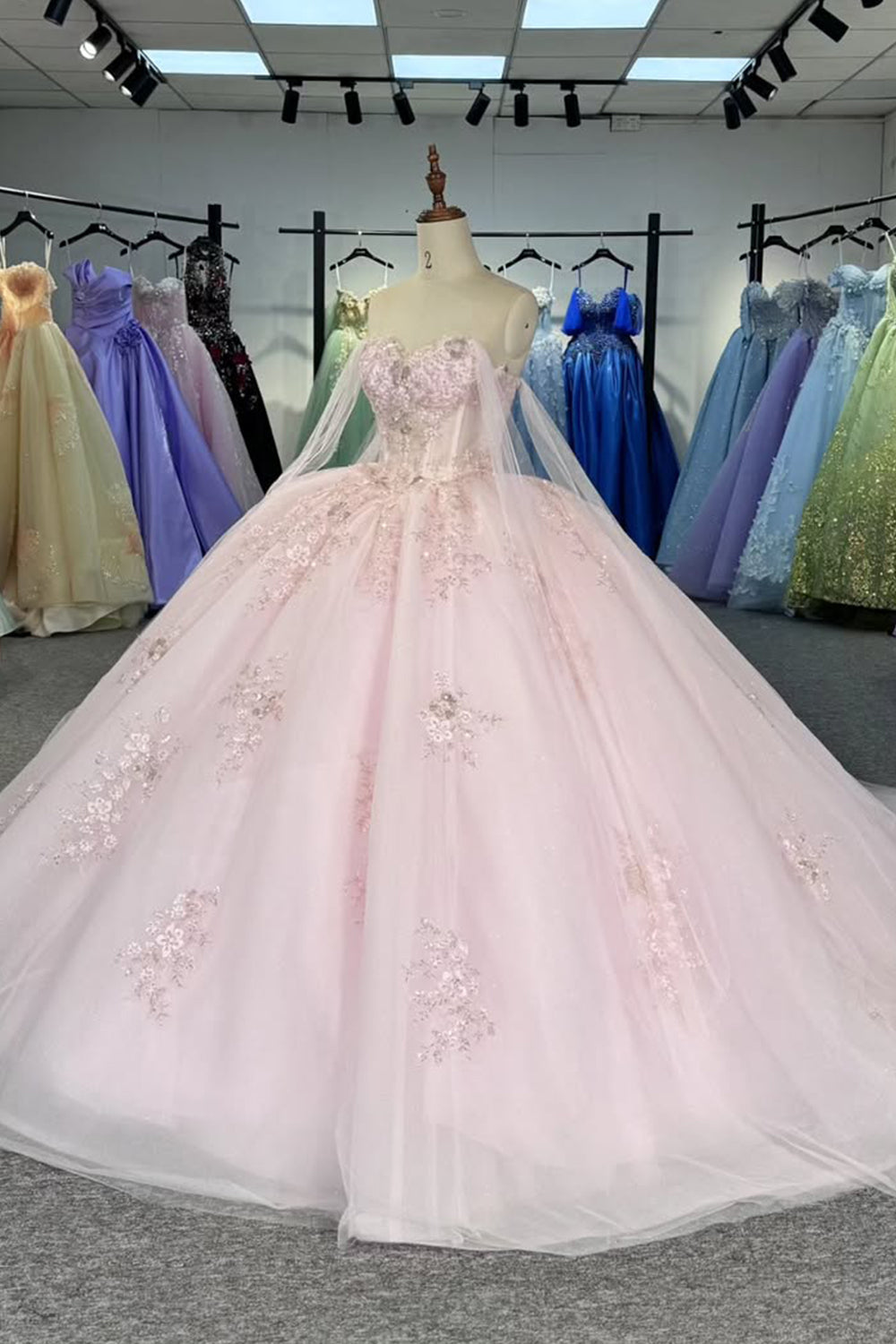 Elegant A Line Spaghetti Straps Pink Ball Gown Quinceanera Dress with Appliques Beading - VelvetHem