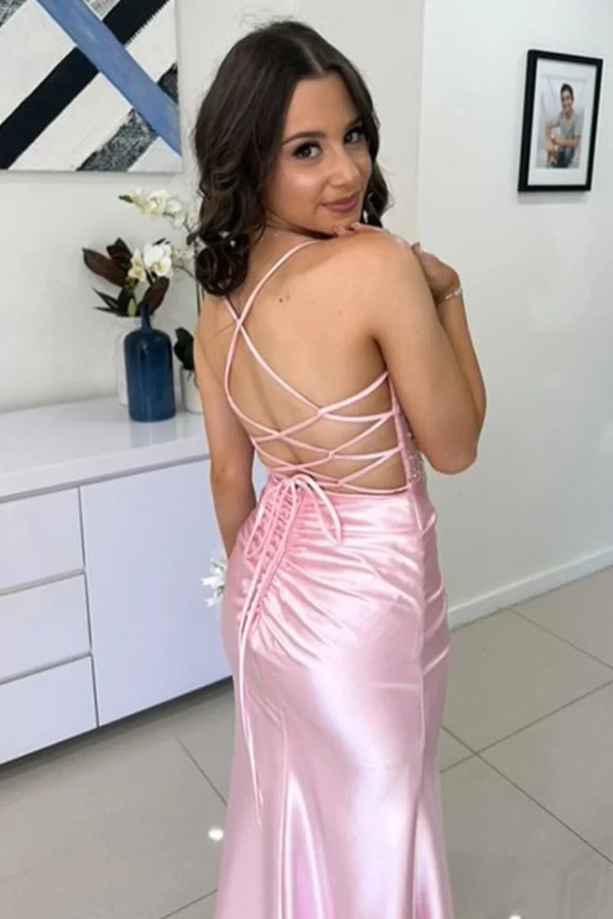 Trendy Mermaid Spaghetti Straps Green Corset Prom Dress with Split Front - View 7 | VelvetHem