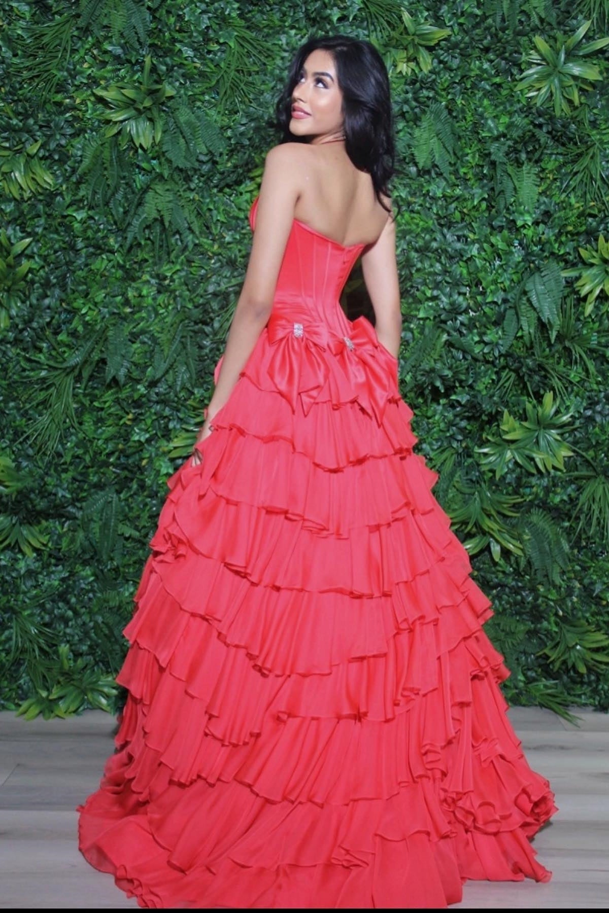 Charming A Line Strapless Pink Long Prom Dress with Bowknot - View 5 | VelvetHem
