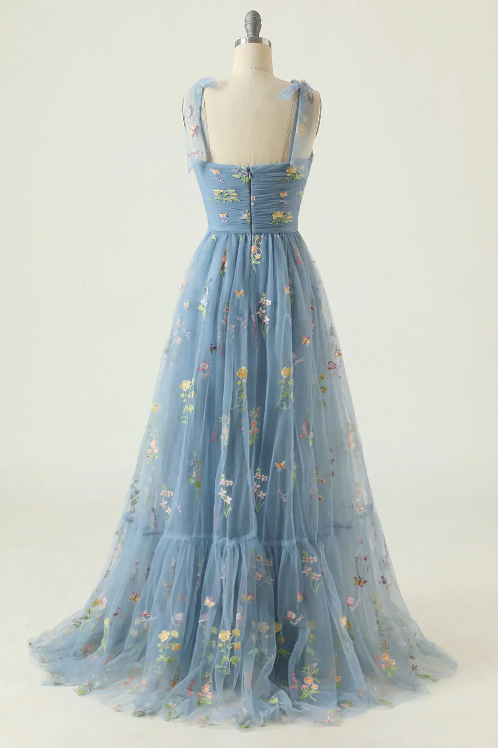 Elegant A Line Spaghetti Straps Champagne Long Prom Dress with Embroidery - View 8 | VelvetHem