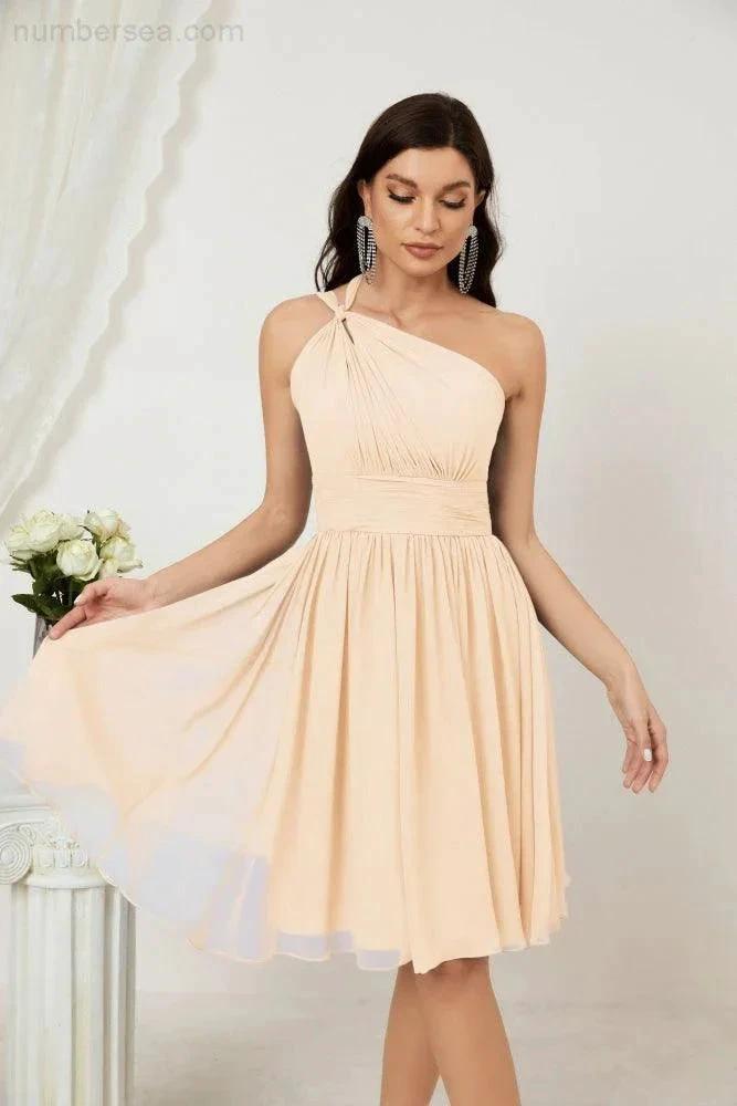 ZapDress Women Chiffon Short One Shoulder Bridesmaid Dress Formal Dresses for Party Homecoming 2804 (ZD16948)