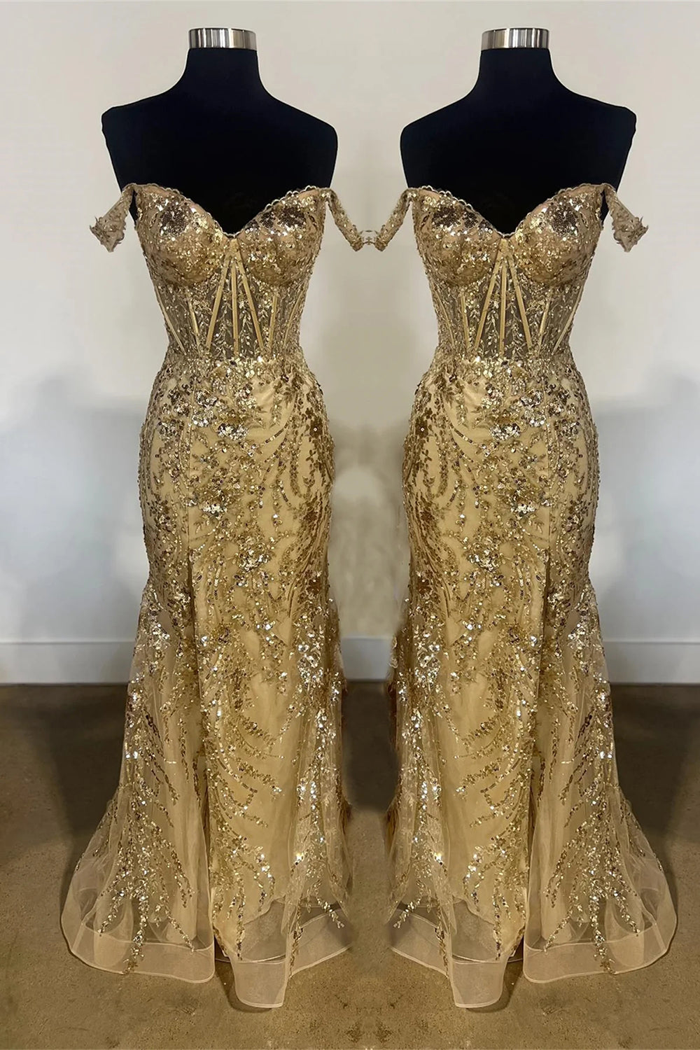 Sparkly Mermaid Off the Shoulder Silver Corset Prom Dress with Split Front