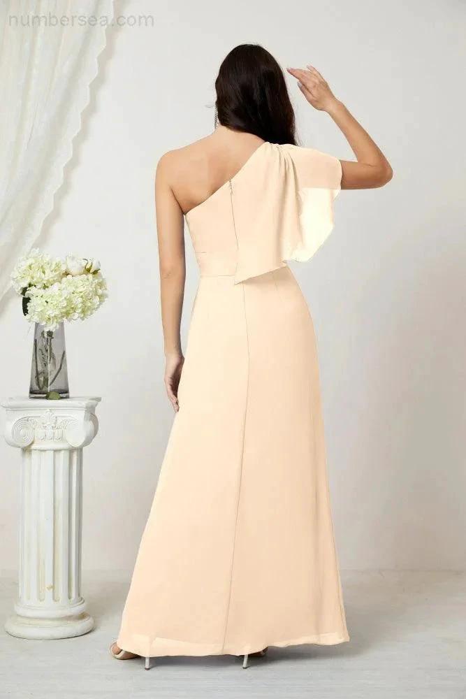 ZapDress Chiffon Ruffled One Shoulder Long Bridesmaid Dresses A-line Formal Evening Gown Side Split 2809 (ZD17049)