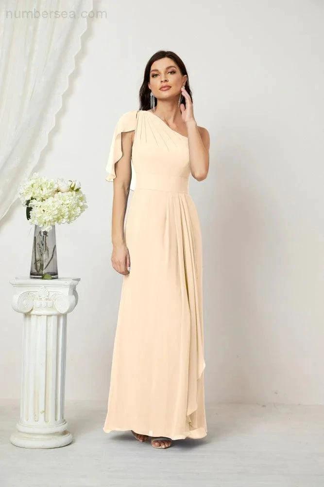 ZapDress Chiffon Ruffled One Shoulder Long Bridesmaid Dresses A-line Formal Evening Gown Side Split 2809 (ZD17049)