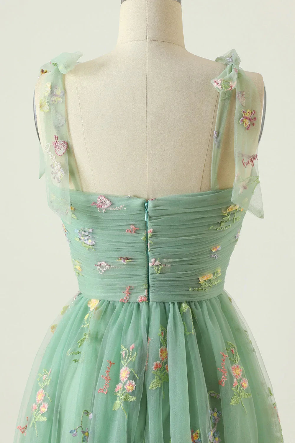 Elegant A Line Spaghetti Straps Champagne Long Prom Dress with Embroidery - View 14 | VelvetHem
