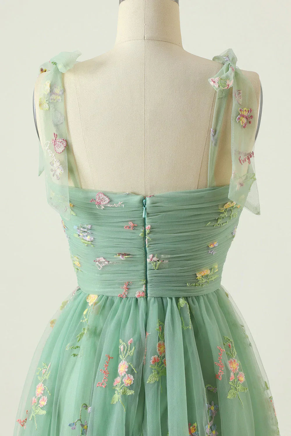 Elegant A Line Spaghetti Straps Champagne Long Prom Dress with Embroidery