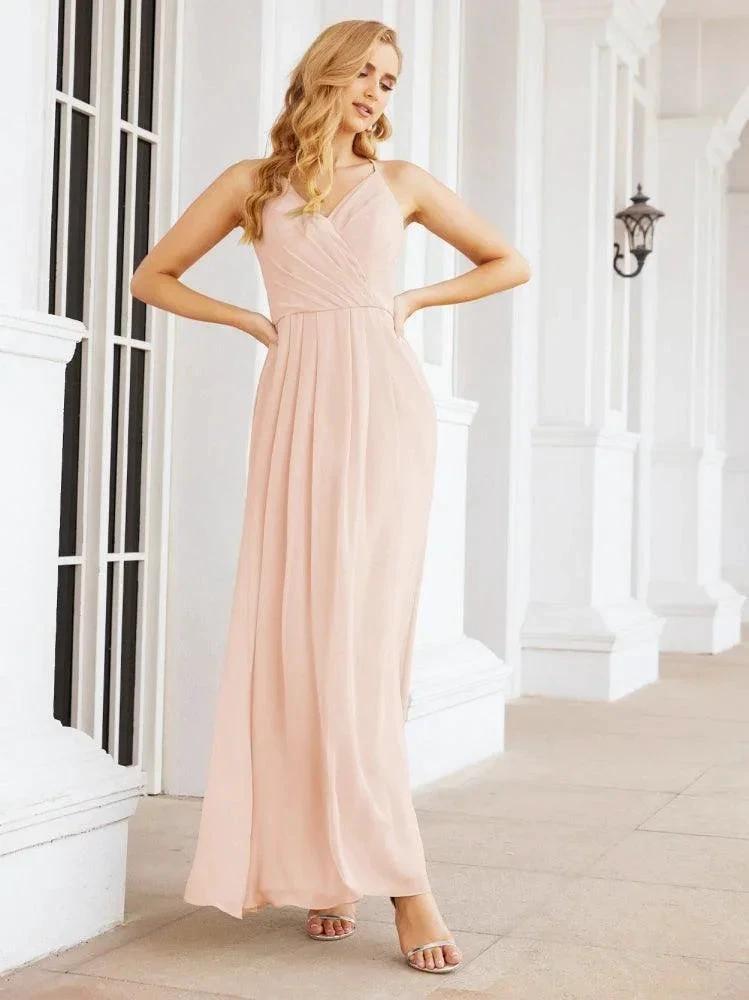 Numbersea Spaghetti Strap Bridesmaid Dresses V-Neck Long A-Line Formal Prom Gowns 28063 by numbersea
