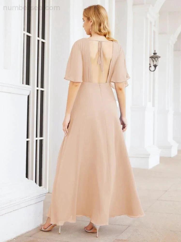 ZapDress V-Neck Bridesmaid Dress Chiffon Long Open Back Formal Dresses for Women Party Evening 28067 (ZD17046)