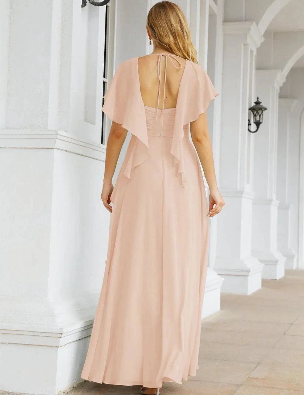 ZapDress Chiffon Bridesmaid Dresses Long Formal Evening Prom Mother of The Bride Dress with Flutter Sleeve (ZD17054)