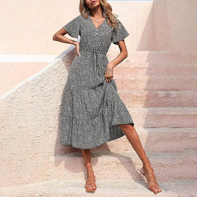 Nimue Midi Dress with Buttons for Women Modern Trendy Look