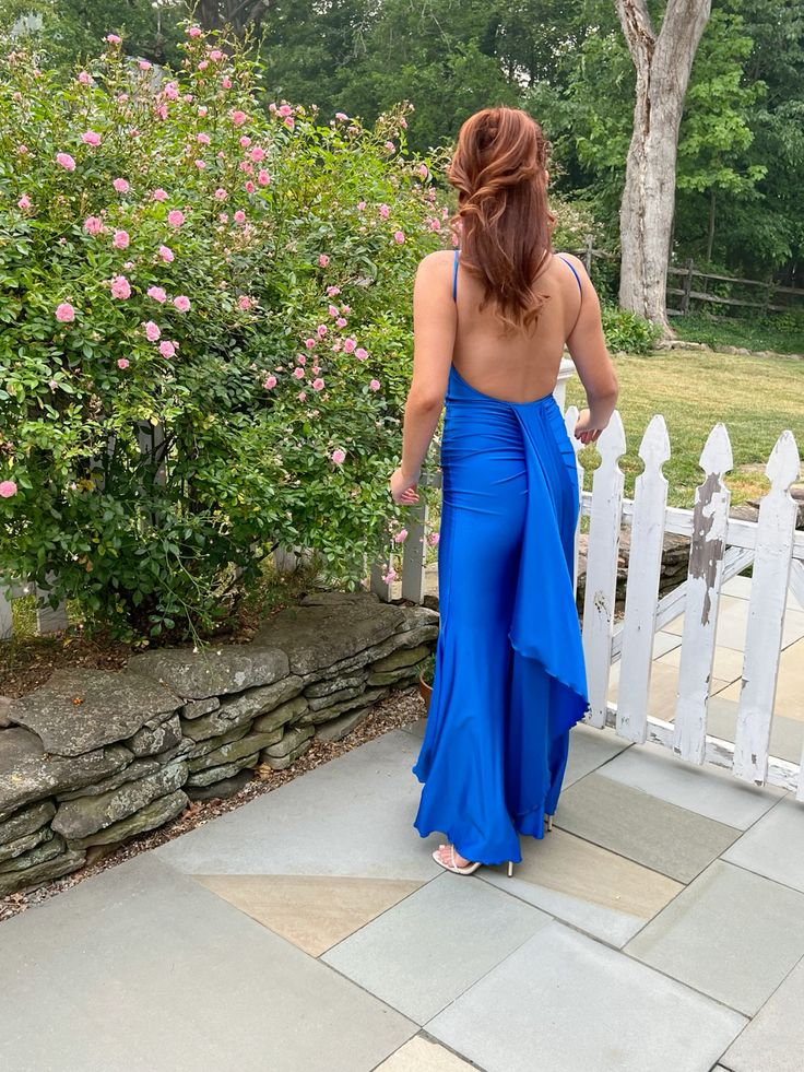 Elegant Royal Blue Mermaid Prom Dress,Backless Evening Dress - View 2 | VelvetHem