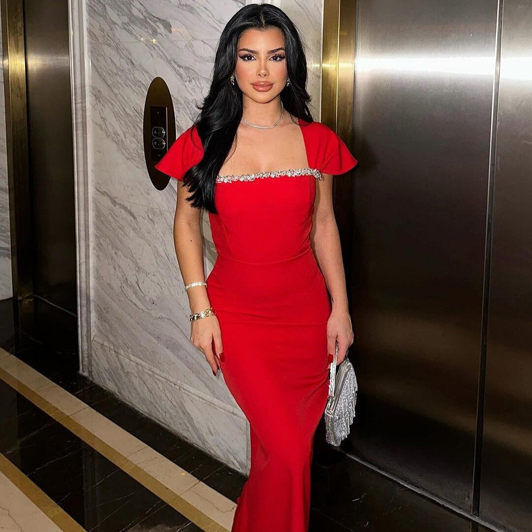 Sexy Waterfall Rhinestone Bandage Dress Prom Dress - VelvetHem