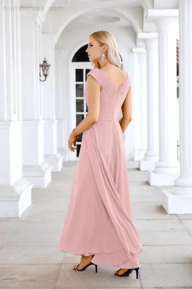 Ladies Chiffon V Neck Sleeveless Floor Length Bridesmaid Evening Dress Wedding Party Evening Dress 28126 (ZD16989)