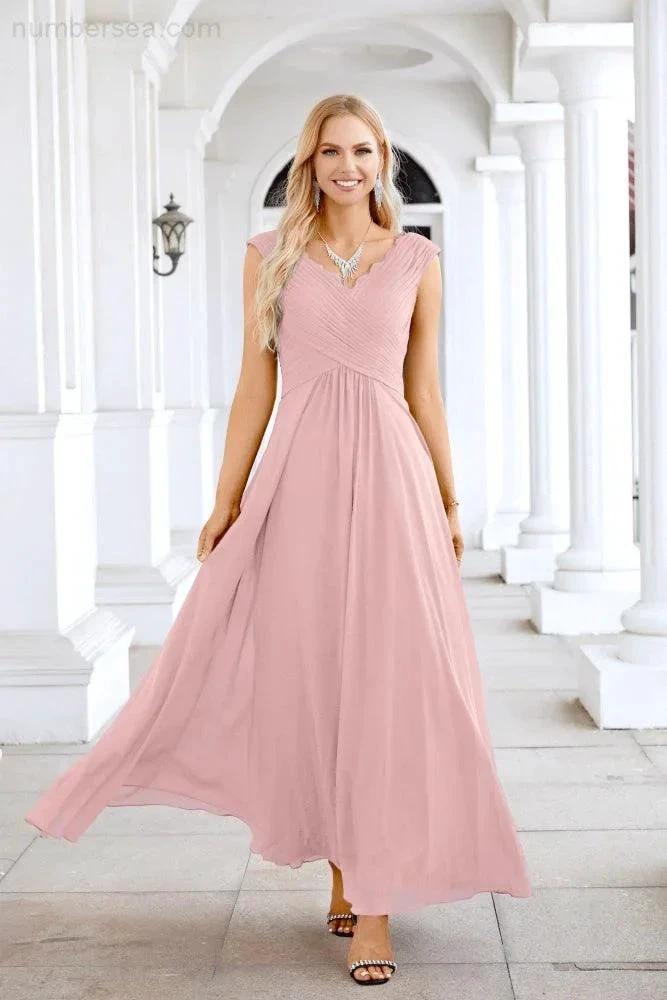 Ladies Chiffon V Neck Sleeveless Floor Length Bridesmaid Evening Dress Wedding Party Evening Dress 28126 (ZD16989)