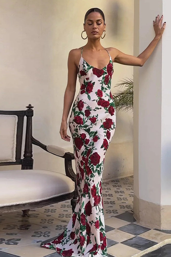Floral Deep V Backless Maxi Dress - View 4 | VelvetHem