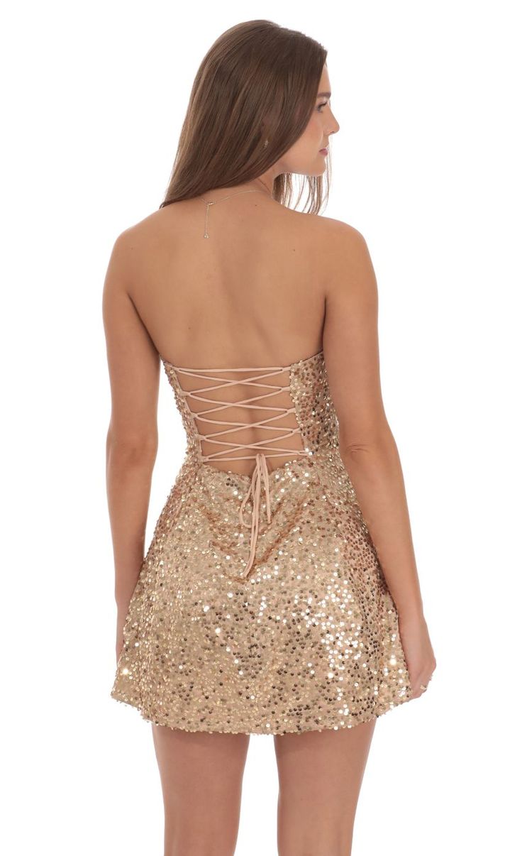 Gorgeous Gold Strapless Sequined A-Line Birthday Party Homecoming Dress - View 4 | VelvetHem