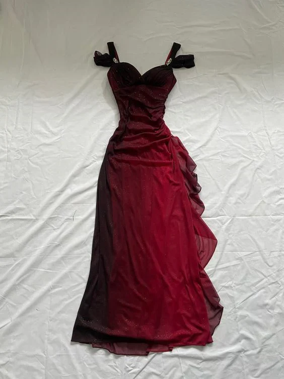 Shiny Ombre Red Chiffon Long Prom Dress Evening Dress Y7489 - VelvetHem