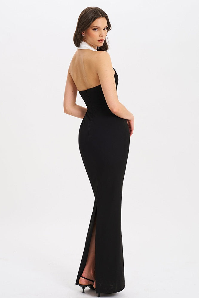 Collared Backless Slit Maxi Dress - View 7 | VelvetHem