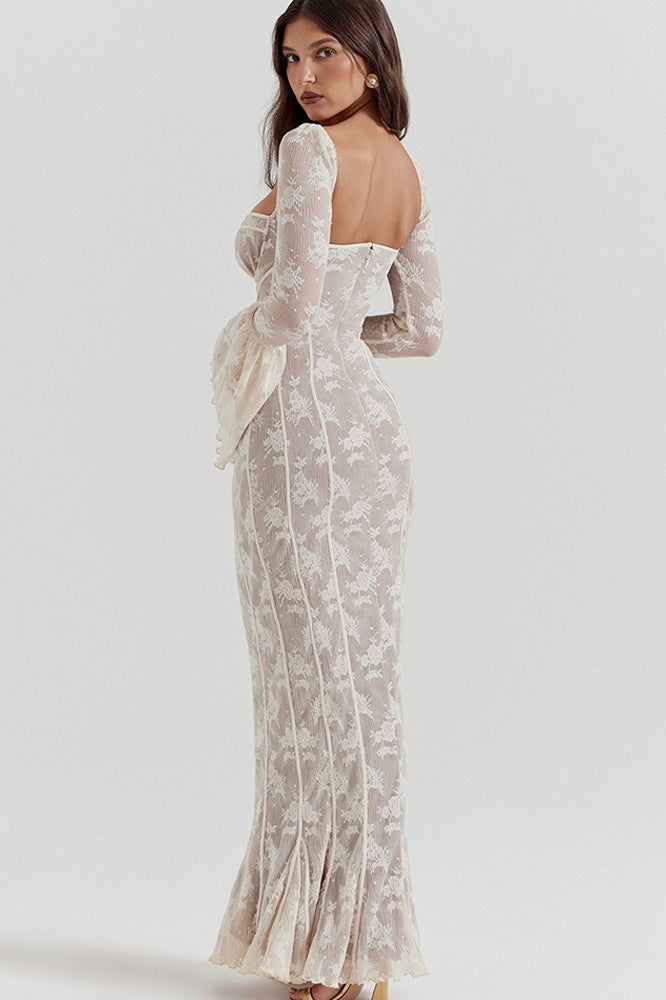 Bodycon Lace Flare Sleeve Maxi Dress - View 3 | VelvetHem