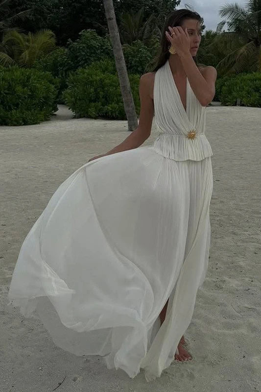 Tailored Pleated Halter Top Dress for Modern Fashion Wear