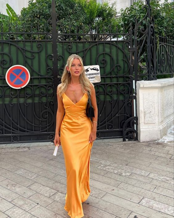 Charming Orange V Neck Mermaid Prom Dress Orange Evening Dress Y7233 - VelvetHem