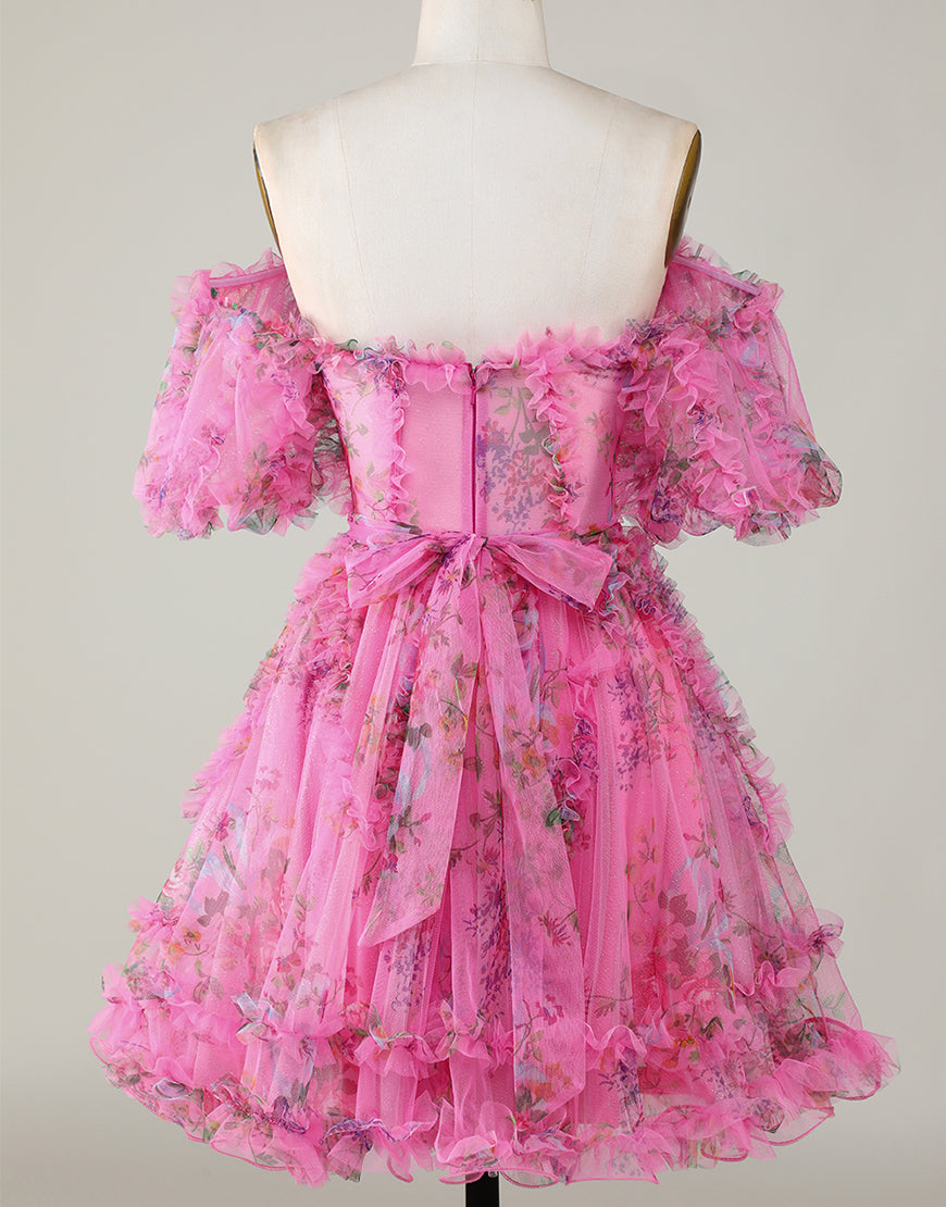 Pretty Cute Puff Sleeves A-Line Short Homecoming Party Dress