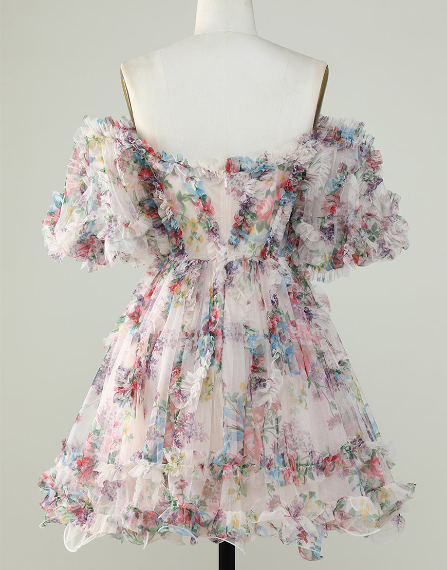 Pretty Cute Puff Sleeves A-Line Short Homecoming Party Dress
