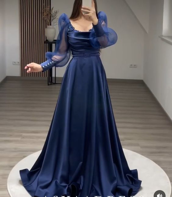 Elegant A-line Puffy Sleeves Prom Dress, Evening Dress - View 2 | VelvetHem