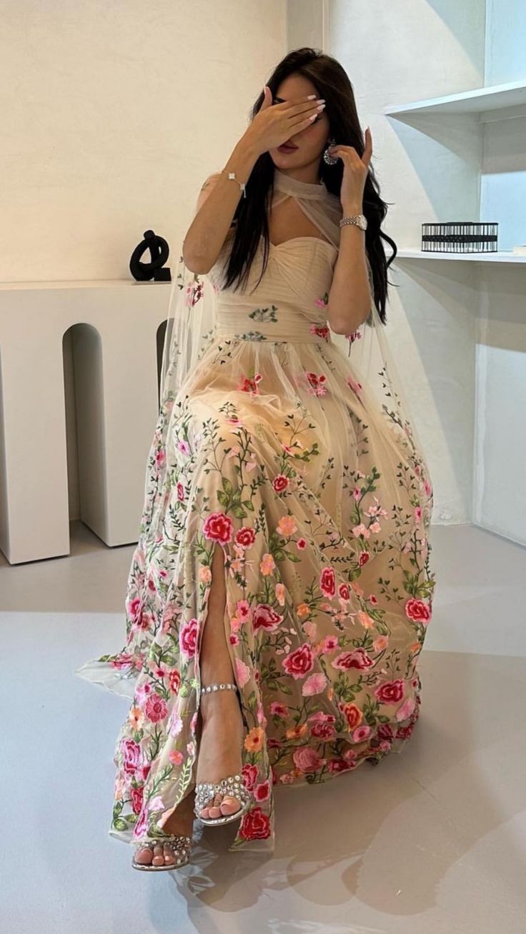 A-line Tulle Floral Long Prom Dress Unique Evening Dress fg6967 - View 4 | VelvetHem