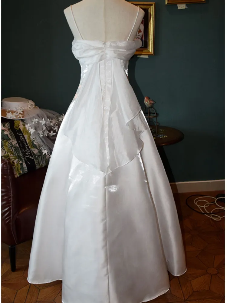 Fashion White Satin A Line Evening Dress Elegant Prom Party Dress - View 2 | VelvetHem