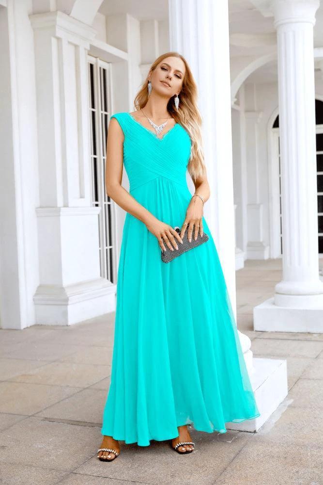 Ladies Chiffon V Neck Sleeveless Floor Length Bridesmaid Evening Dress Wedding Party Evening Dress 28126 by numbersea