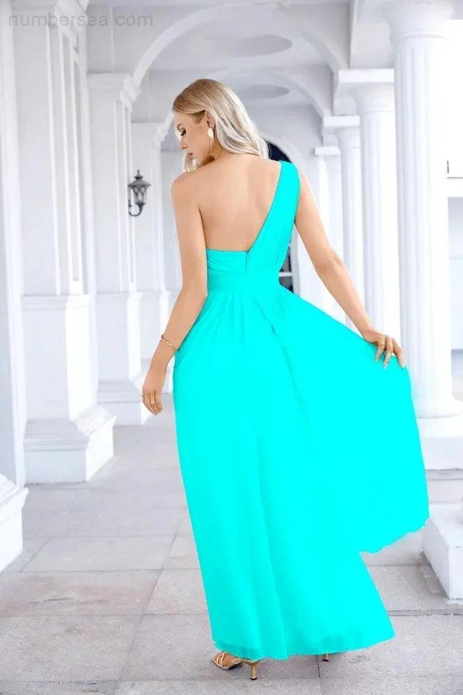 Ladies Chiffon One Shoulder Bridesmaid Evening Dress Wedding Party Evening Dress 28133 (ZD17003)