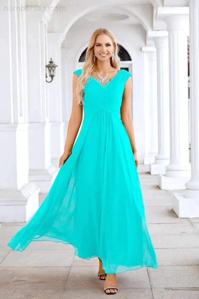 Ladies Chiffon V Neck Sleeveless Floor Length Bridesmaid Evening Dress Wedding Party Evening Dress 28126 (ZD16989)