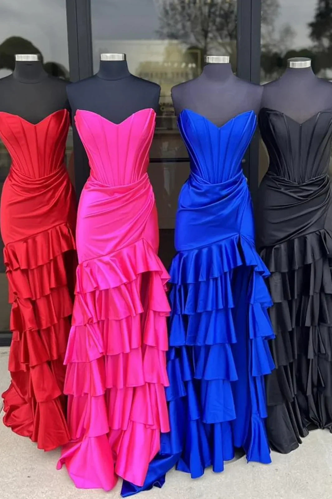 Stylish Mermaid Sweetheart Fuchsia Corset Prom Dress with Split Front Ruffles