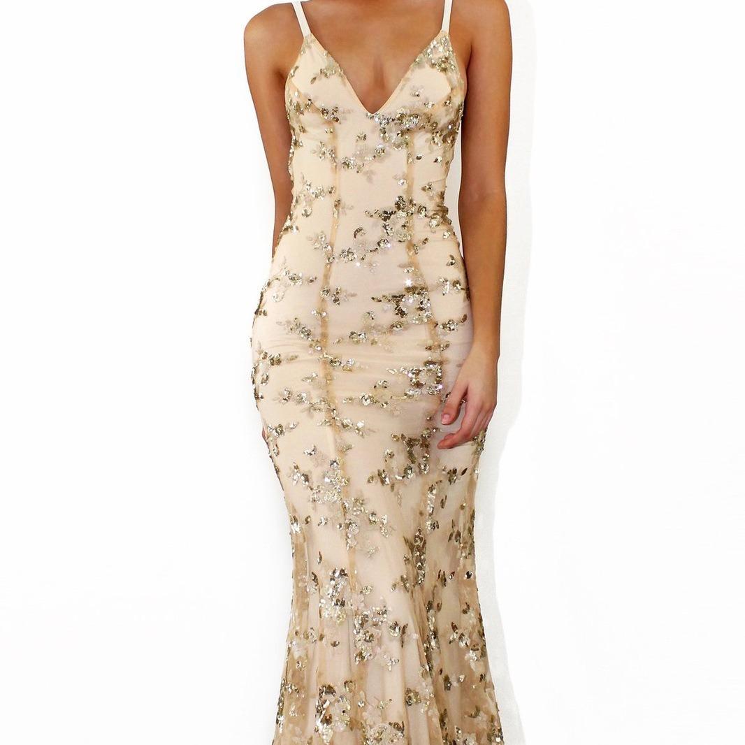 Strapless V - Neck Backless Sequined Dress