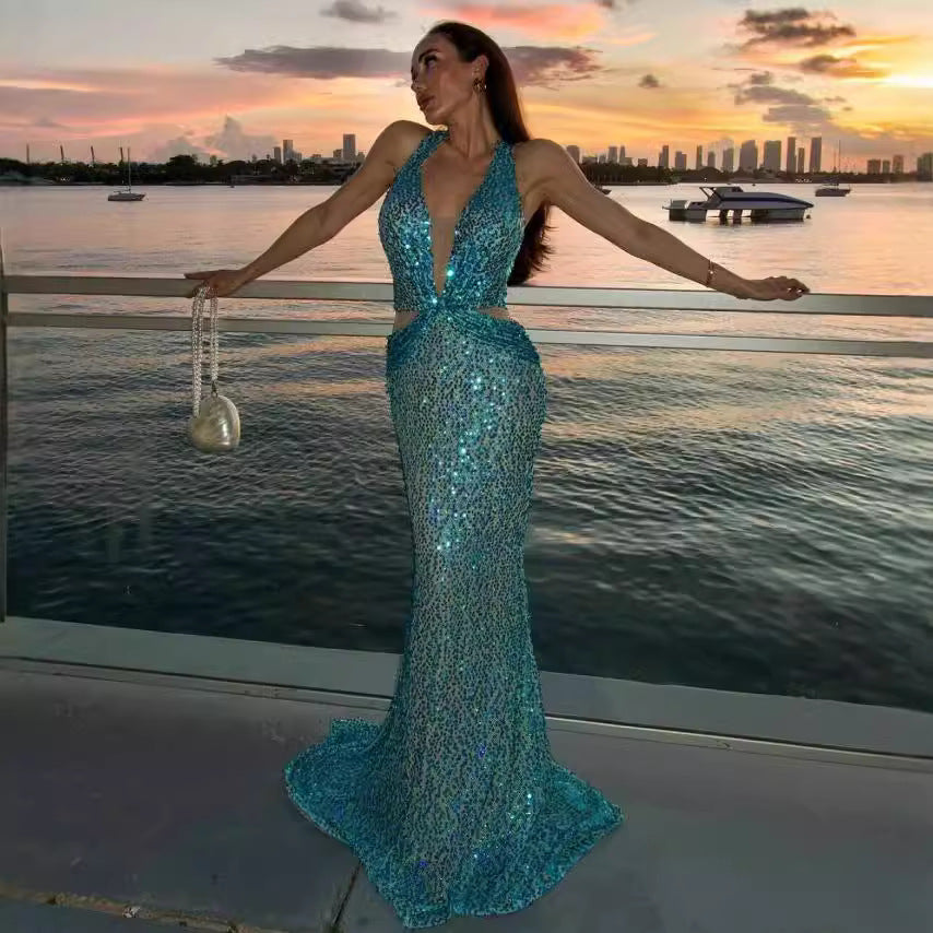 Chic Black Beaded Bandage Party Dress Prom Dress