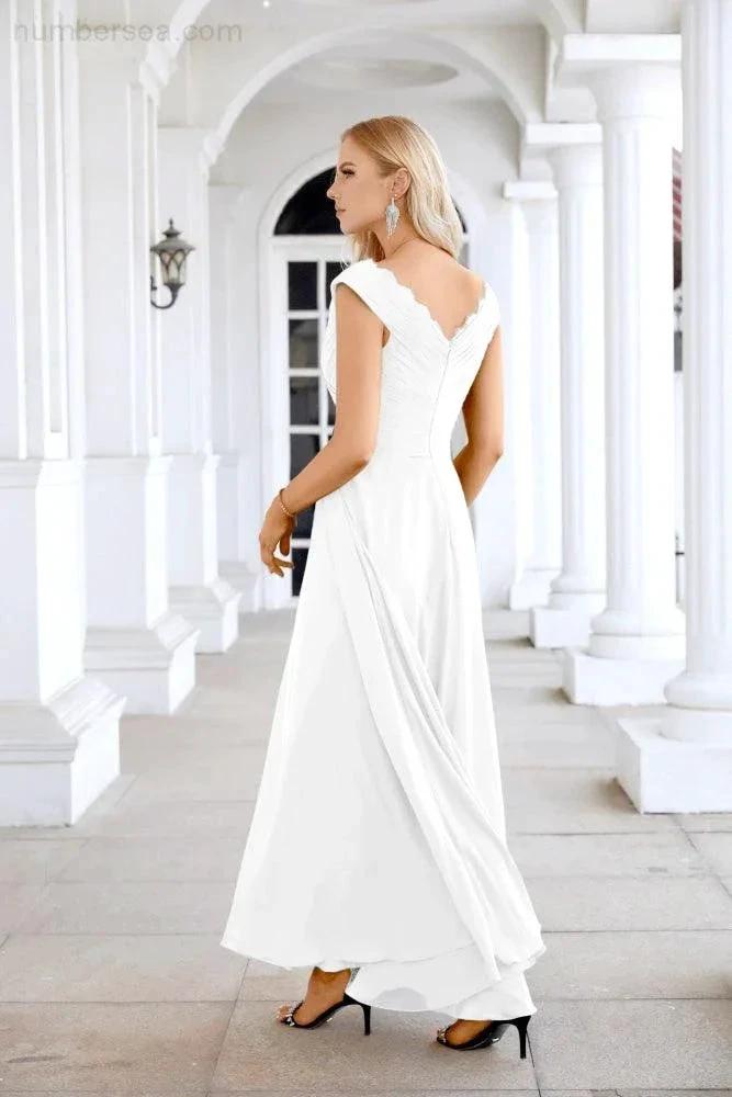 Ladies Chiffon V Neck Sleeveless Floor Length Bridesmaid Evening Dress Wedding Party Evening Dress 28126 (ZD16989)